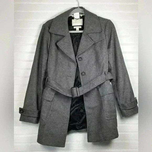 Banana Republic Women's Gray Wool Blend Winter Trench Jacket Pea Coat size M/ P - Picture 1 of 11